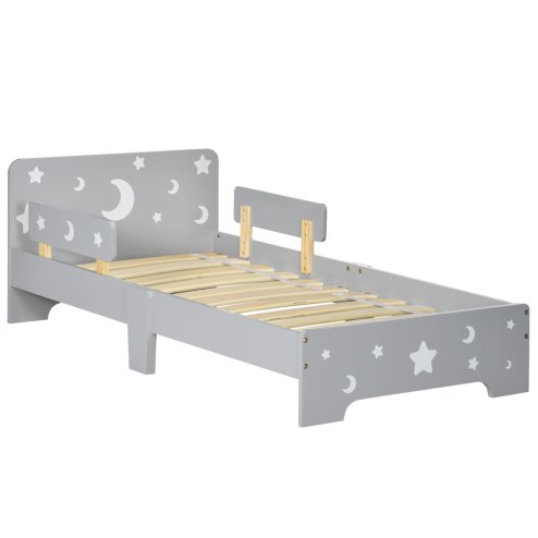 ZONEKIZ Kids Toddler Bed Children's Bedroom Furniture w/ Star and Moon Patterns, Side Rails, for Boys, Girls, Ages 3-6 Years, 143 x 76 x 49cm - Grey