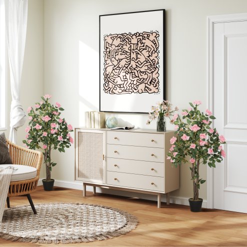 HOMCOM Set of 2 Decorative Artificial Plants, Faux Silk Rose Trees in Pot, Fake Plants for Home Indoor Decor, 110?cm, Pink