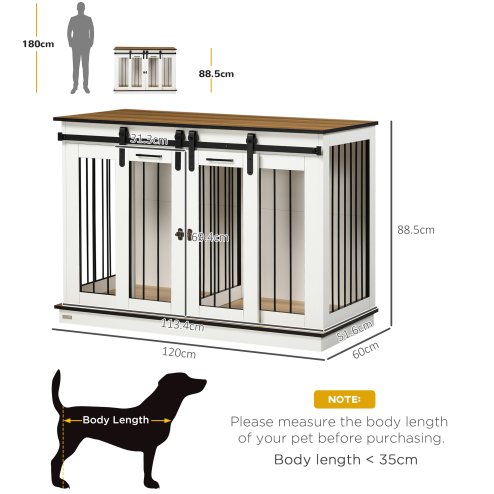 PawHut Dog Crate Furniture for Large Dog, Double Dog Cage for Small Dogs with Divider, Sliding Doors - White