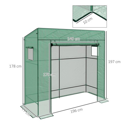 Outsunny Tomato Greenhouse with Reinforced PE Cover, Walk-in Garden Growhouse with Large Roll-up Door and 2 Mesh Windows, Portable Indoor Outdoor Green House, 196L x 77W x 178Hcm, Green