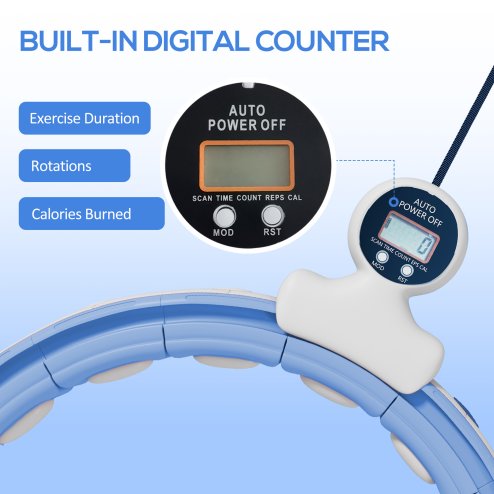 SPORTNOW Smart Weighted Hula Hoop for Adults, Hula Ring with 16 Detachable Knots, 360?? Auto-Rotating Ball and Digital Counter, Massage Hula Circle For Weight Loss, Light Blue