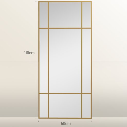 HOMCOM Rectangle Wall Mirror, 110 x 50cm Window Style Vanity Mirror with Metal Frame, Decorative Hanging Mirror for Living Room, Bedroom, Entryway, Vertical or Horizontal, Gold Tone