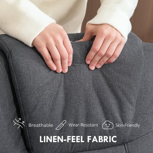 HOMCOM Rocker Swivel Recliner Chair with Footstool, Linen Fabric Recliner Armchair with Ottoman, Wood Base, Upholstered Reclining Chair for Living Room, Bedroom, Office, Charcoal Grey