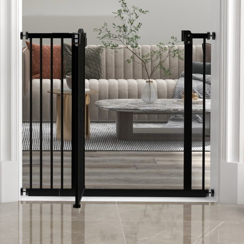 PawHut Pressure Fit Dog Stair Gate No Drilling Safety Gate Auto Close for Doorways, Hallways, 74-94cm Adjustable, 78cm Tall, Black