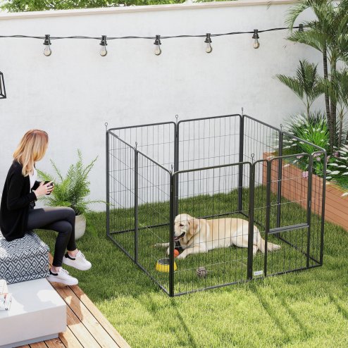 PawHut Dog Pen, 8 Panel Puppy Pen, Steel Dog Playpen, for Large Breeds, 100cm Tall, Black
