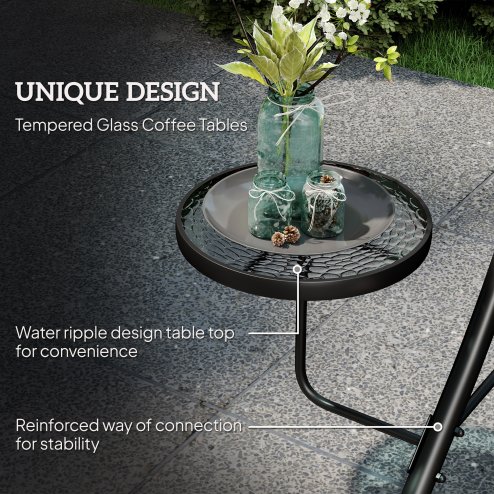 Outsunny 3 Seater Garden Swing Seat Swing Chair with Adjustable Canopy, Removable Cushion and Coffee Tables for Outdoor Patio Garden Dark Grey
