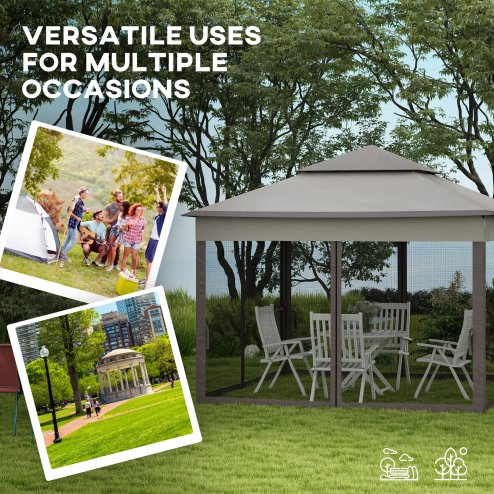 Outsunny 3 x 3(m) Pop Up Gazebo, Marquee Party Tent with Double Tier Roof, Netting and Carry Bag, Event Shelter for Outdoor Patio, Light Grey