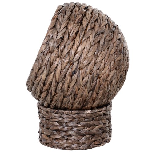 PawHut Wicker Cat House, Raised Cat Bed with Cylindrical Base, Soft Washable Cushion, Woven Water Hyacinth Cat Basket for Indoor and Outdoor, 42 x 33 x 52 cm - Dark Brown