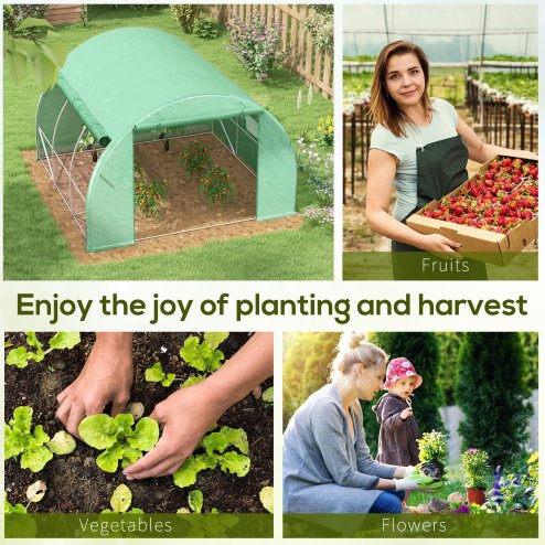 Outsunny 3 x 3 x 2 m Polytunnel Greenhouse with Roll-up Side Walls, Walk-in Grow House Tent with Steel Frame, Reinforced Cover, Zipped Door and 6 Mesh Windows for Garden, Green