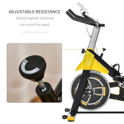 HOMCOM Stationary Exercise Bike w/ 6kg Flywheel, LCD Monitor, Adjustable Resistance, Pad & Bottle Holder, for Indoors, Gyms, Offices, Cardio Workout - Yellow