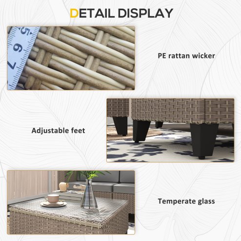 Outsunny 5 Pieces PE Rattan Garden Furniture Set, 4 Seater Garden Corner Sofa Set with Glass Coffee Table, Wicker Outdoor Furniture Set with Cushions for Patio Deck, Brown