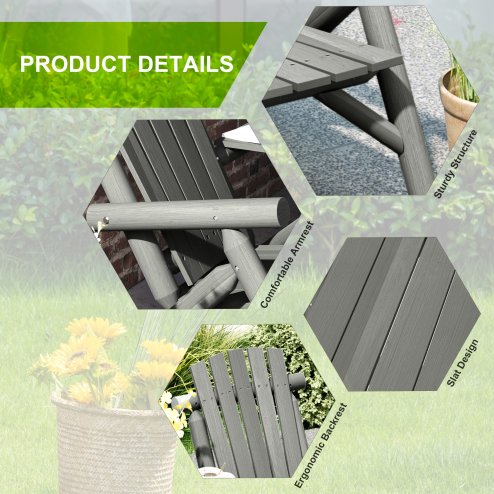 Outsunny Wood Patio Chair Bench 2 Seats with Centre Coffee Table, Garden Bench for Lounging and Relaxing Outdoors, Grey