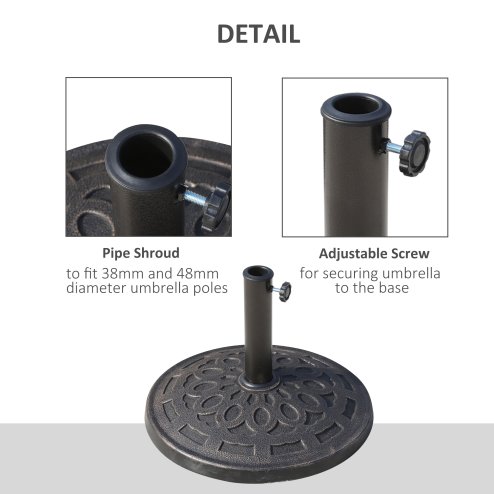 Outsunny 14 kg Round Garden Parasol Base Holder Decorative Resin Umbrella Stand with Adjustable Coupler for Outdoor Patio Market, Bronze Tone