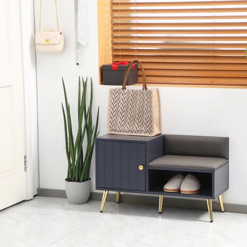 HOMCOM Shoe Bench with Storage, Shoe Cabinet with Seating Cushion, Open Compartment and Table Top for Entryway, Hallway