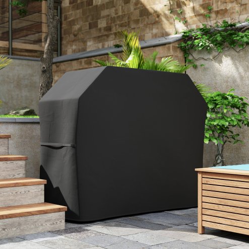 Outsunny BBQ Cover for Rectangular Gas Grill, 420D Oxford Fabric Barbecue Covers, Waterproof UV Protection Rip-Proof, with Windproof Drawstring and Hook and Loop Fasteners, Black, 147 x 61 x 120cm