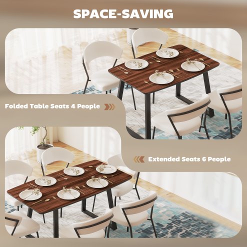 HOMCOM Extendable Dining Table Rectangular Wood Effect Tabletop for 4-6 People with Steel Frame & Hidden Leaves for Kitchen, Dining Room, Living Room
