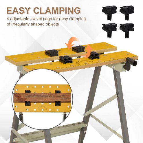 DURHAND 4-in-1 Work Bench, Folding Clamp Table w/ 4 Adjustable Clamping Pegs for DIY Home Garage, Grey