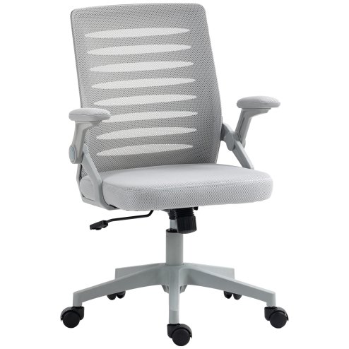 Vinsetto Mesh Office Chair, Swivel Task Desk Chair with Lumbar Back Support, Flip-Up Arm, Adjustable Height for Home Office, Grey
