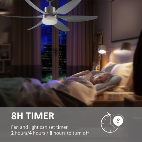 HOMCOM Reversible Ceiling Fan with Light, 6 Blades Indoor Modern Mount LED Lighting Fan with Remote Controller, for Bedroom, Living Room, Silver