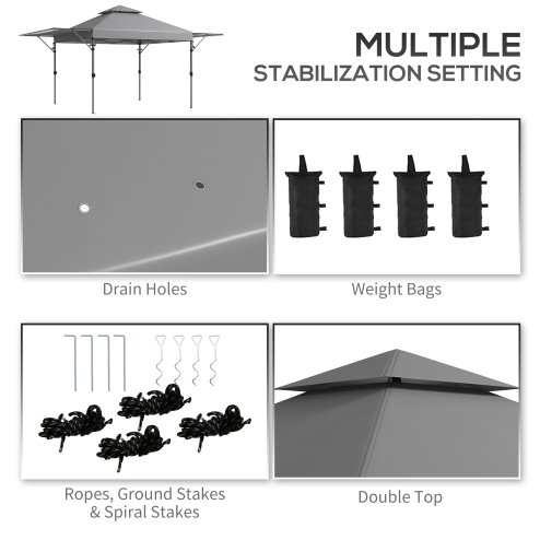 Outsunny 3 x 3(m) Pop Up Gazebo with Extend Dual Awnings, 1 Person Easy up Marquee Party Tent with 1-Button Push, Double Roof, Wheeled Bag, Sandbags, Height Adjustable Instant Shelter, Grey