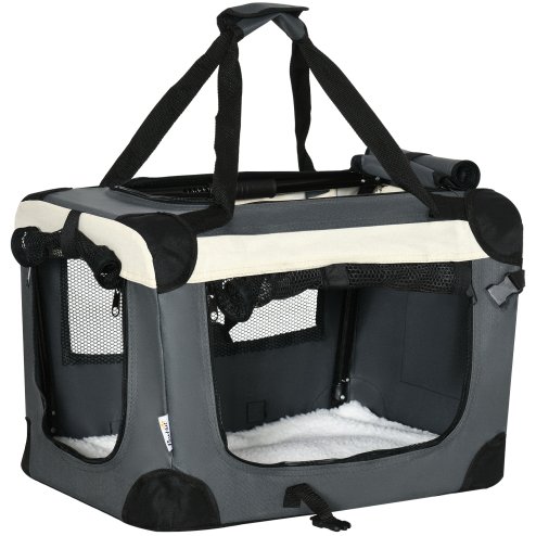 PawHut 51cm Foldable Pet Carrier for Miniature Dogs, Portable Cat Carrier Soft Side Pet Travel Crate with Removable Mat, Breathable Mesh - Grey