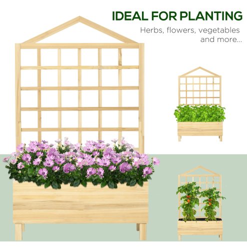 Outsunny Wooden Planters with Trellis for Vine Climbing, Raised Beds for Garden Patio, Outdoor Planter Box for Vegetables, Flowers, Herbs, Distressed Natural Tone