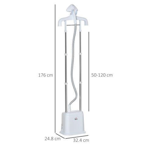 HOMCOM Upright Garment Clothes Steamer Suitable for all Fabrics with 6 Steam Setting, 45s Fast Heat-up, 1.7L Water Tank and 45min Steamer, Wrinkle and Odour Remover, White