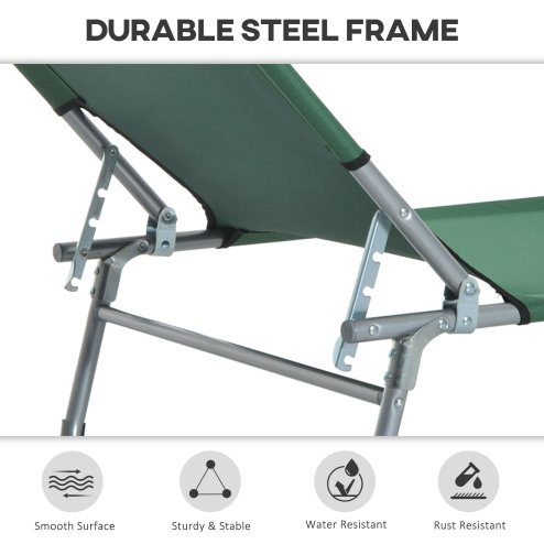 Outsunny Reclining Sun Lounger Chair Folding Camping Bed with 4-Position Adjustable Backrest, for Travel Indoor Outdoor Office Fishing, Green