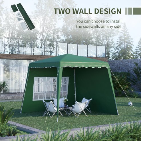 Outsunny 2.4 x 2.4m Pop Up Gazebo Canopy Tent with 2 Sidewalls and Carry Bag, Height Adjustable, UV50+ Party Tent Event Shelter for Garden, Patio, Green