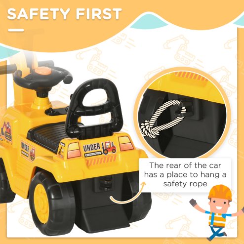 HOMCOM Ride On Tractor, 2 in 1 Kids Ride On Digger Pull Cart with Bucket, Under Seat Storage, Horn, High Backrest, Ride On Toy for 1.5-4 Years, Yellow