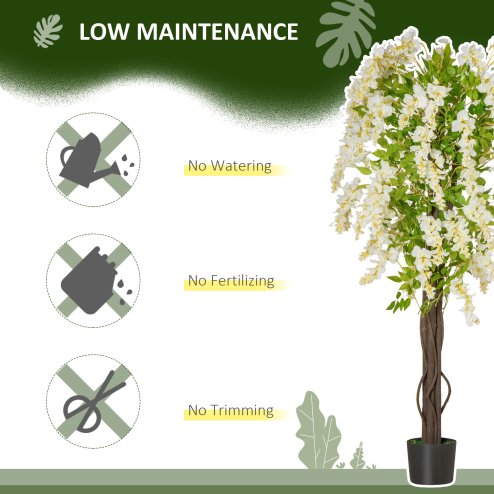 HOMCOM Artificial Realistic White Wisteria Tree Faux Decorative Plant in Nursery Pot for Indoor Outdoor D??cor, 160cm