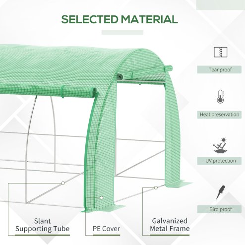 Outsunny 3 x 3 x 2 m Polytunnel Greenhouse with Roll-up Side Walls, Walk-in Grow House Tent with Steel Frame, Reinforced Cover, Zipped Door and 6 Mesh Windows for Garden, Green