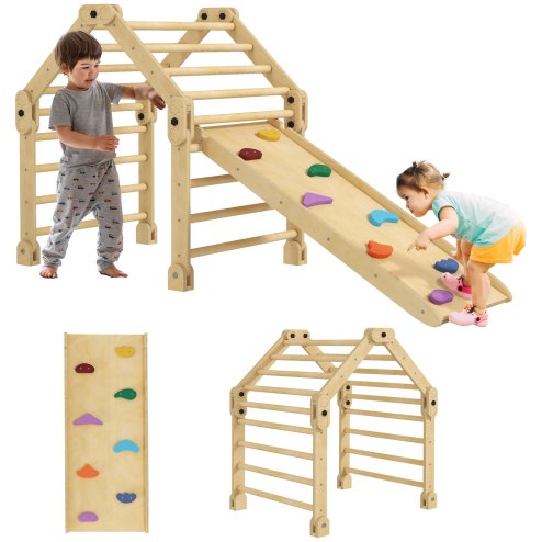 AIYAPLAY 3 in 1 Kids Climbing Set, Foldable Toddler Climbing Toys Indoor with Sliding Ramp, Montessori Climber Set for 2-6 Years Old, Gift for Boys, Girls Image