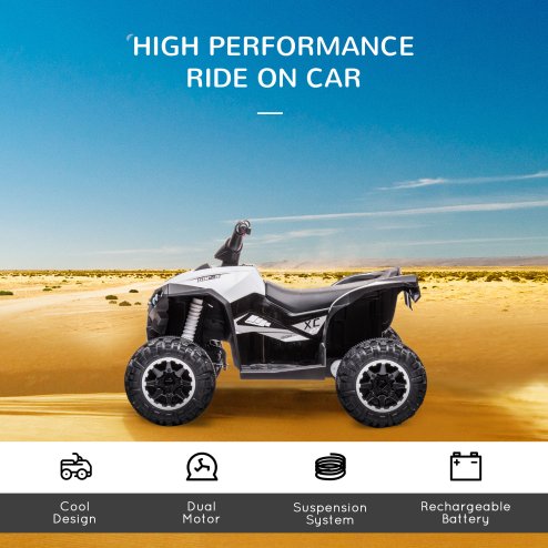 HOMCOM 12V Electric Quad Bike for Kids Ride On Car All Terrain Vehicle Toy, with Forward Reverse Functions, LED Headlights, Music, for Ages 3-5 Years - White
