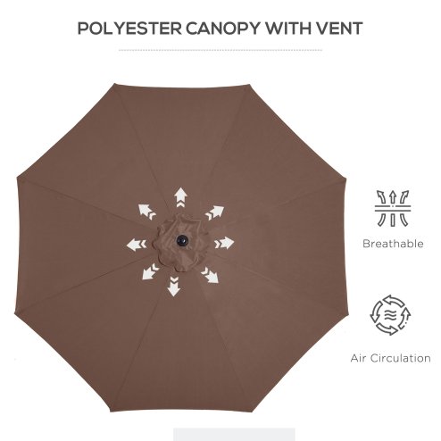 Outsunny 3(m) Garden Parasol Umbrellas, Outdoor Sun Shade with 8 Ribs, Tilt and Crank Handle for Balcony, Bench, Garden, Coffee