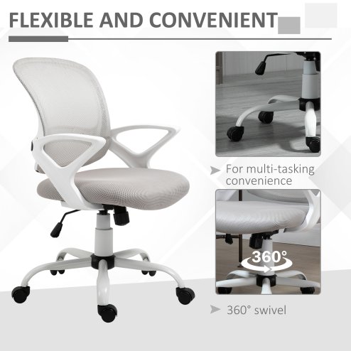 Vinsetto Office Chair, Ergonomic Computer Desk Chair, Swivel Work Task Mesh Chair with Lumbar Back Support, Adjustable Height, for Home Office Study, Grey