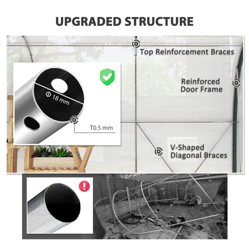 Outsunny 3 x 2(m) Walk-in Polytunnel Greenhouse with Upgraded Structure, Zipped Roll Up Mesh Door, 6 Mesh Windows, Tunnel Warm House Tent with PE Cover, 6 Plant Labels and Gloves, White