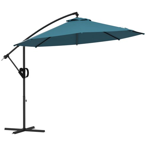 Outsunny 3(m) Cantilever Parasol with Cross Base, Banana Parasol with Crank Handle, Tilt and 8 Ribs, Round Hanging Patio Umbrella for Outdoor Pool, Garden, Balcony, Blue