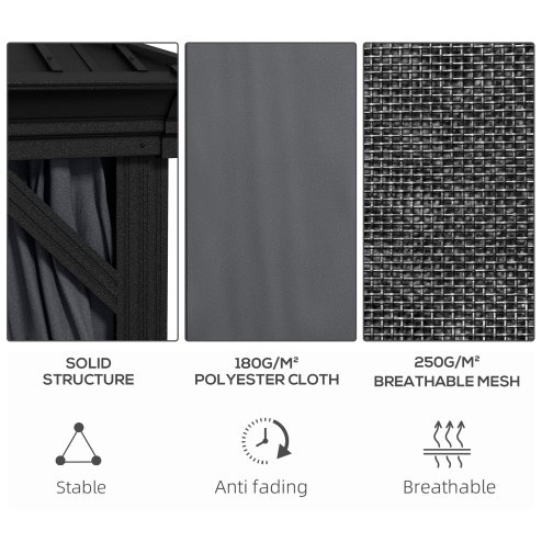 Outsunny 3 x 3.7m Outdoor Hardtop Gazebo Canopy Aluminium Frame with 2-Tier Roof & Mesh Netting Sidewalls for Patio, Dark Grey