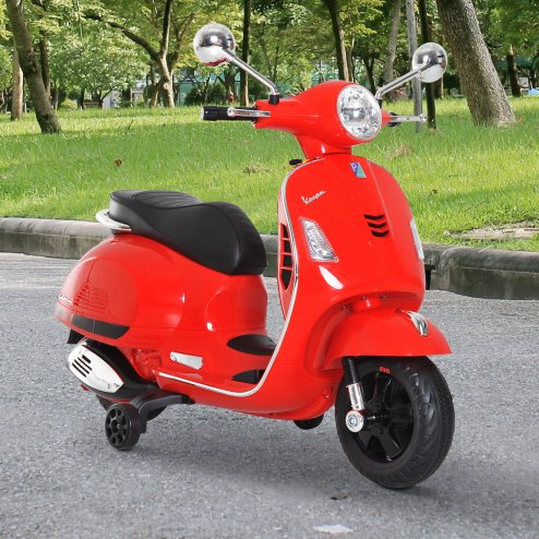 HOMCOM 6V Kids Electric Motorcycle Licensed Vespa Ride On Motorbike w/ MP3 Music LED Toy for 3-6 Years Old Red