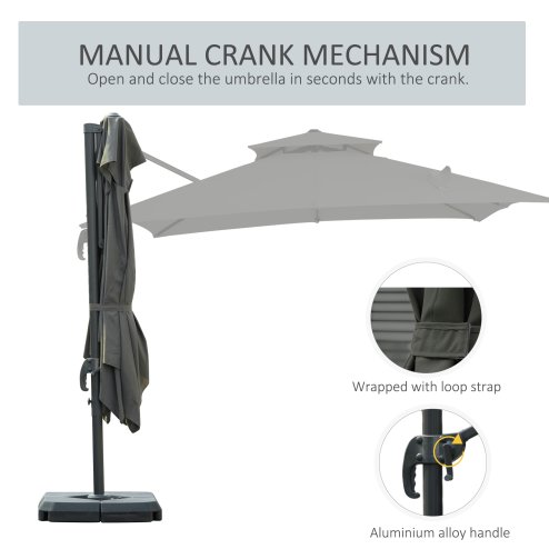 Outsunny 2.7 x 2.7(m) Cantilever Parasol with Aluminium Frame, Crank and Tilt, 360-Degree Rotation, Double Top Garden Umbrella with Base and Cover, Dark Grey