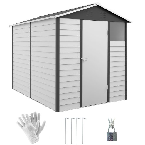 Outsunny 9 x 6FT Galvanised Metal Garden Shed, Galvanised Tool Storage Shed with Window Lockable Door, Sloped Roof, Outdoor Storage Shed for Yard, Patio, Lawn, Dark Grey