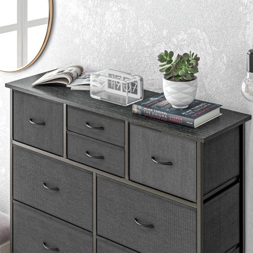 HOMCOM Chest of Drawers for Bedroom, Fabric Dresser, 10 Drawer Storage Organizer Unit with Foldable Drawers and Steel Frame