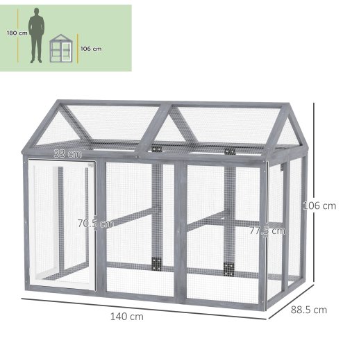 PawHut Large Chicken Run, Wooden Chicken Coop, Pet Playpen w/ Combinable Design - Grey