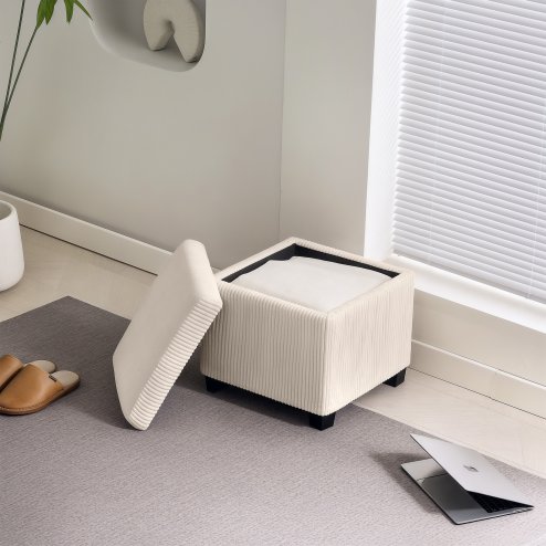 HOMCOM Storage Ottoman Bench, Corduroy Footstool with Removable Lid and Legs, 40cm Storage Chest Box for Living Room, Bedroom, Hallway, Beige
