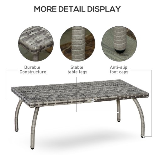Outsunny Rattan Coffee Table, Patio Wicker Table with All-Weather Material for Garden, Balcony, Backyard, Grey