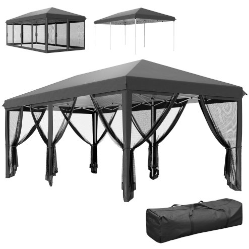 Outsunny 3 x 6m Pop Up Gazebo, Outdoor Canopy Shelter, Marquee Party Wedding Tent with 6 Mesh Walls and Carry Bag, Black Image