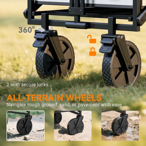 Outsunny 90L Festival Trolley on Wheels, Folding Camping Trolley Cart with Adjustable Handle, Portable for Outdoor, Garden, Shopping, Fishing, Dark Grey