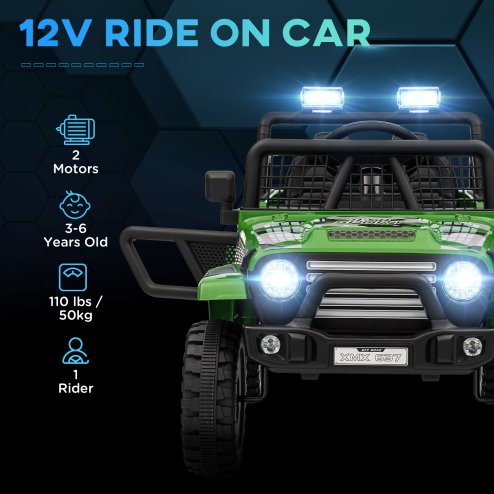 AIYAPLAY Kids Ride On Car, 12V Battery Powered Electric Truck with 4 Spring Suspension Wheels, Parental Remote Control, Music Horn LED Lights, Green