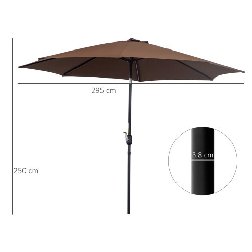Outsunny 3(m) Garden Parasol Umbrellas, Outdoor Sun Shade with 8 Ribs, Tilt and Crank Handle for Balcony, Bench, Garden, Coffee